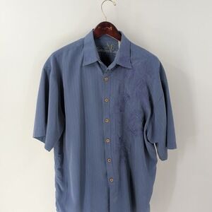 Bamboo Cay Embroidered Modal Blend Short-Sleeve Camp Button-Up Shirt Blue Size L